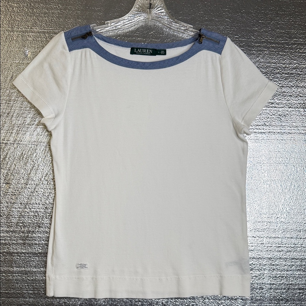 Ralph Lauren White and Blue Short Sleeve Tee